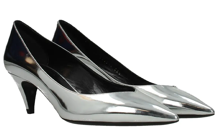 Order (W) Saint Laurent Tumit Tinggi 'Kulit Perak' 586544AAL008105