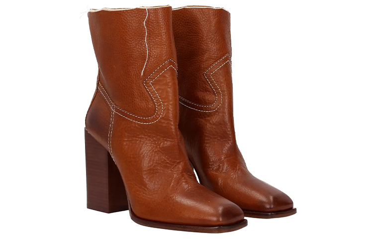 Order (W) Saint Laurent Sepatu Boot Tumit Tinggi 'Coklat' 4880370AS009808