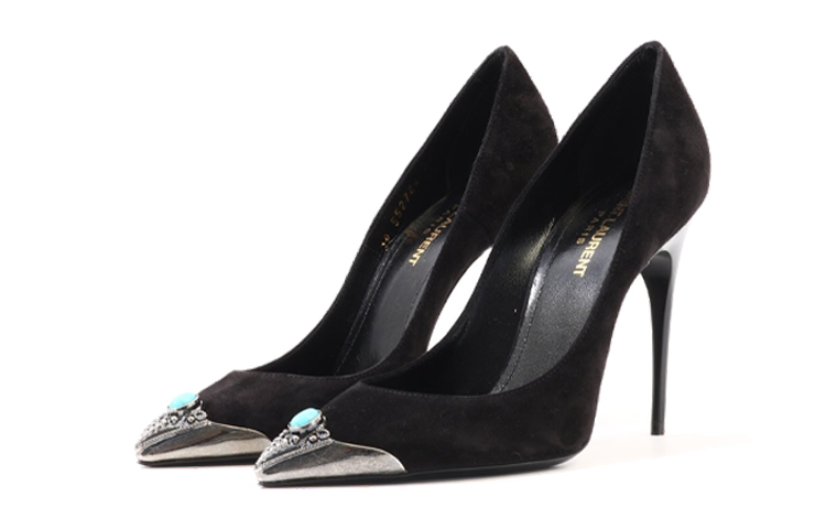 Lookbook (W) Saint Laurent Tumit Tinggi Slip-On 'Hitam Berhias' 5527240LI001000