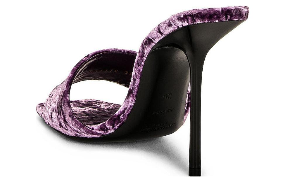 Lookbook (W) Saint Laurent Scarpe Col Tacco Alto in Velluto Viola Comfort e Moda Slide 711172AAAPM5832