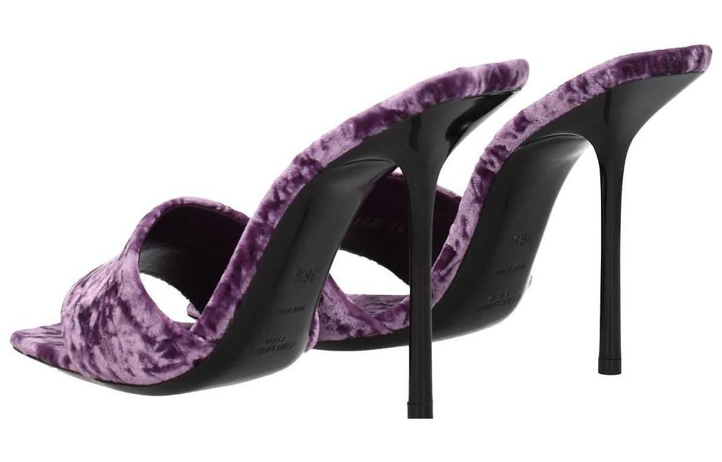 Shop (W) Saint Laurent Scarpe Col Tacco Alto in Velluto Viola Comfort e Moda Slide 711172AAAPM5832