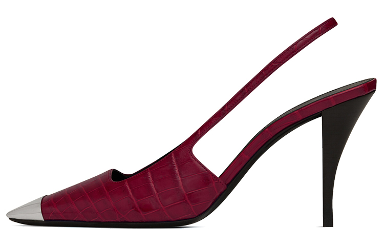 Buy 聖羅蘭 閃亮鱷魚皮露跟休閒高跟鞋 女款 紅色