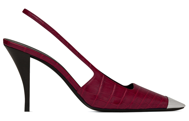 Order 聖羅蘭 閃亮鱷魚皮露跟休閒高跟鞋 女款 紅色