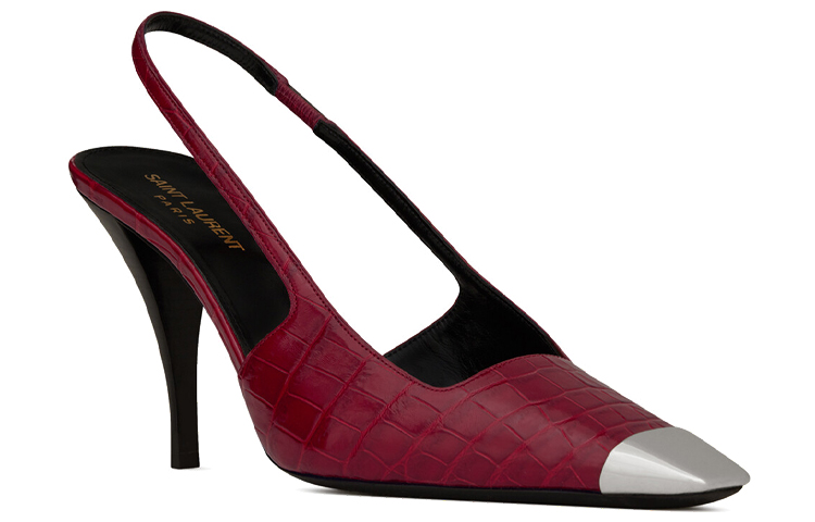 Lookbook 聖羅蘭 閃亮鱷魚皮露跟休閒高跟鞋 女款 紅色