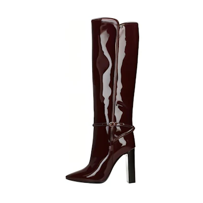(W) Saint Laurent High Top Buckle Boots 'Red Leather'