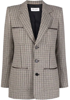 (W) 圣罗兰棕色千鸟格单排扣西装外套 667509Y3D091159 Buy (W) 圣罗兰棕色千鸟格单排扣西装外套 667509Y3D091159