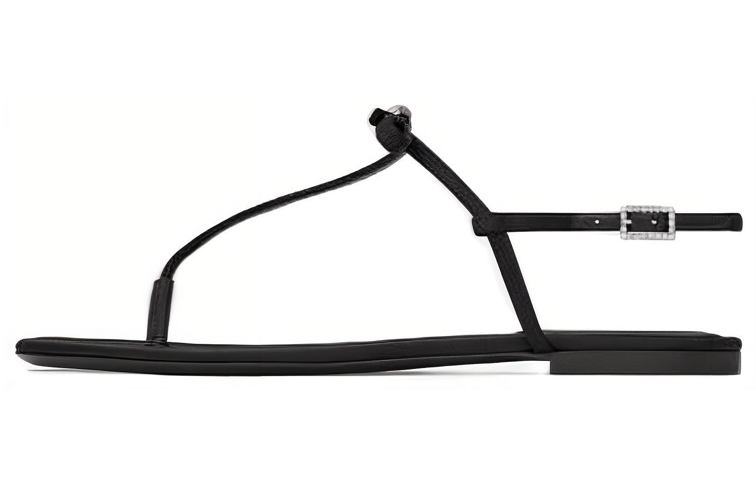 (W) Saint Laurent Jackie Satin Crinkled Sandals 'Black'