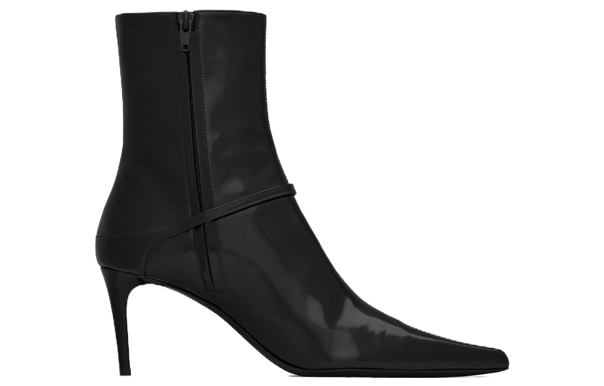 Order (W) 생 로랑 블랙 레더 앵클부츠 7cm 762996AAAZY1000