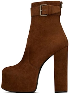 SAINT LAURENT 女款 14.5公分棕色皮革粗跟短靴 Buy SAINT LAURENT 女款 14.5公分棕色皮革粗跟短靴