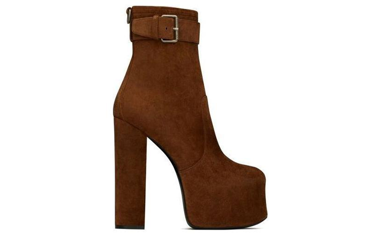 Order (W) 圣罗兰棕色皮革粗跟踝靴 6876640LI002330