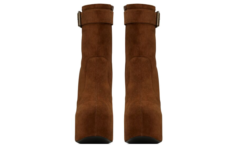 Purchase (W) 圣罗兰棕色皮革粗跟踝靴 6876640LI002330