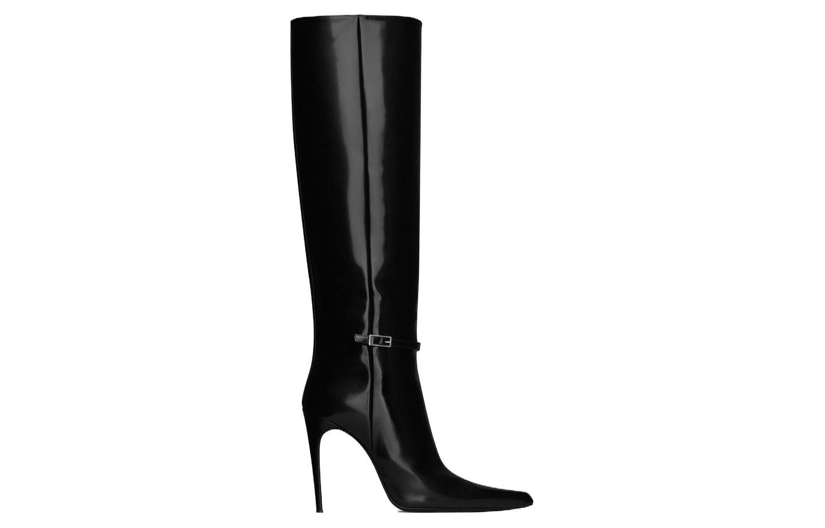 Order (W) But Saint Laurent Kasut But Tinggi Kulit Fesyen Bertitik 'Hitam' 755190AAAPI1000