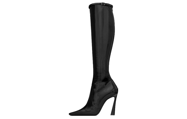 (Women) Saint Laurent Leather High-Top Boots 'Shiny Square Toe Black' 717560AAAPI1000
