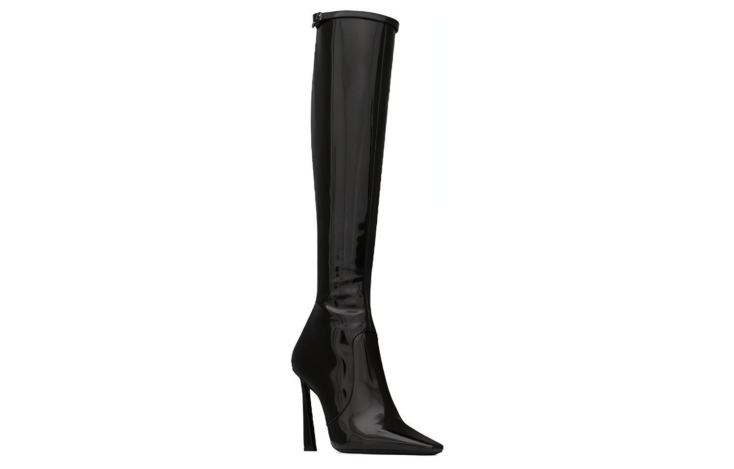 Order (W) Botas Altas de Cuero Saint Laurent 'Punta Cuadrada Brillante Negra' 717560AAAPI1000