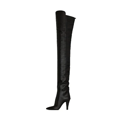 (W) Saint Laurent Leather Over-The-Knee Boots 'Black Glitter'