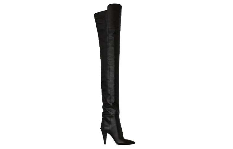(W) Saint Laurent Leather Over-The-Knee Boots 'Black Glitter' 圖 2
