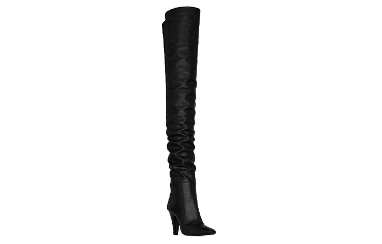(W) Saint Laurent Leather Over-The-Knee Boots 'Black Glitter' 圖 3