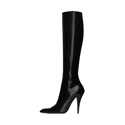 (W) Saint Laurent Leather Patent Pointed-Toe High Boots 'Black'
