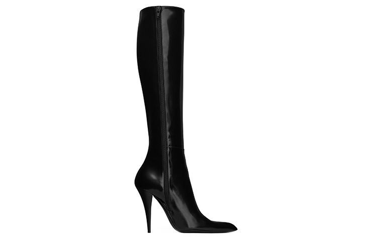 (W) Saint Laurent Leather Patent Pointed-Toe High Boots 'Black' 圖 2