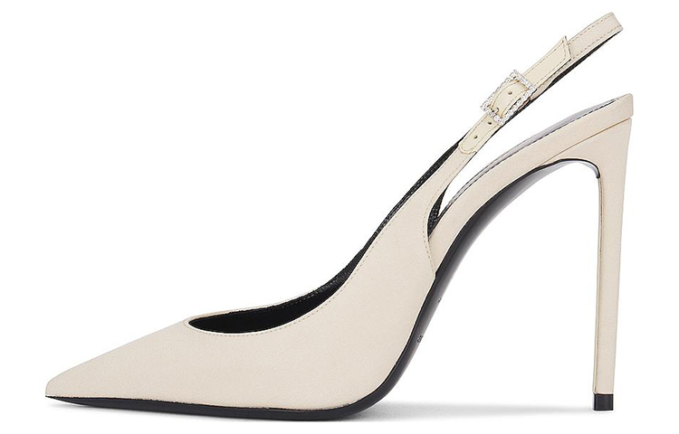 (Women) Saint Laurent Leather Pointed-Toe Buckle Stiletto 'Beige' 762946AAAKY9712