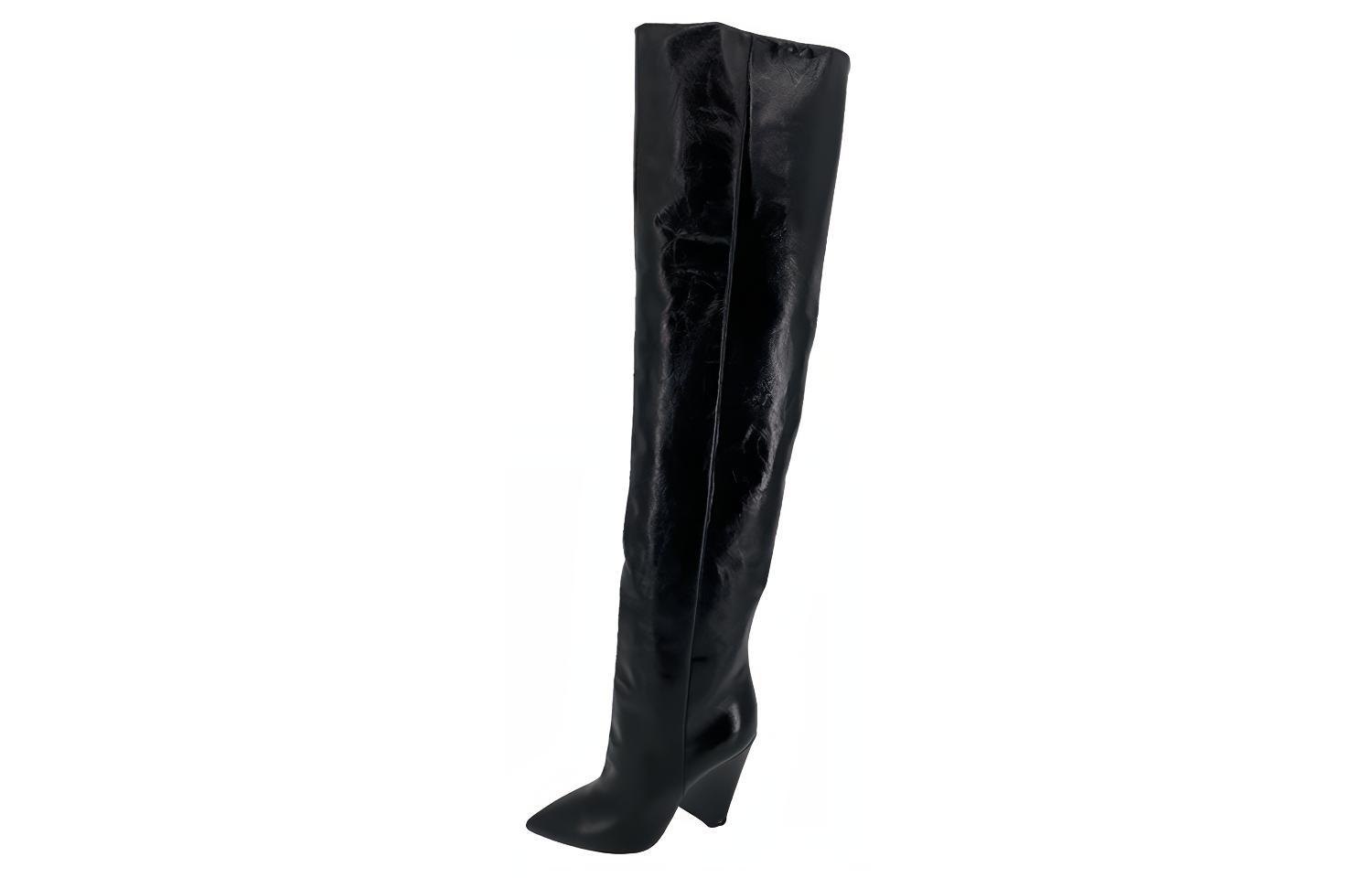 (Women) Saint Laurent Leather Pointed-Toe High-Top Boots 'Black' 5276400RR001000