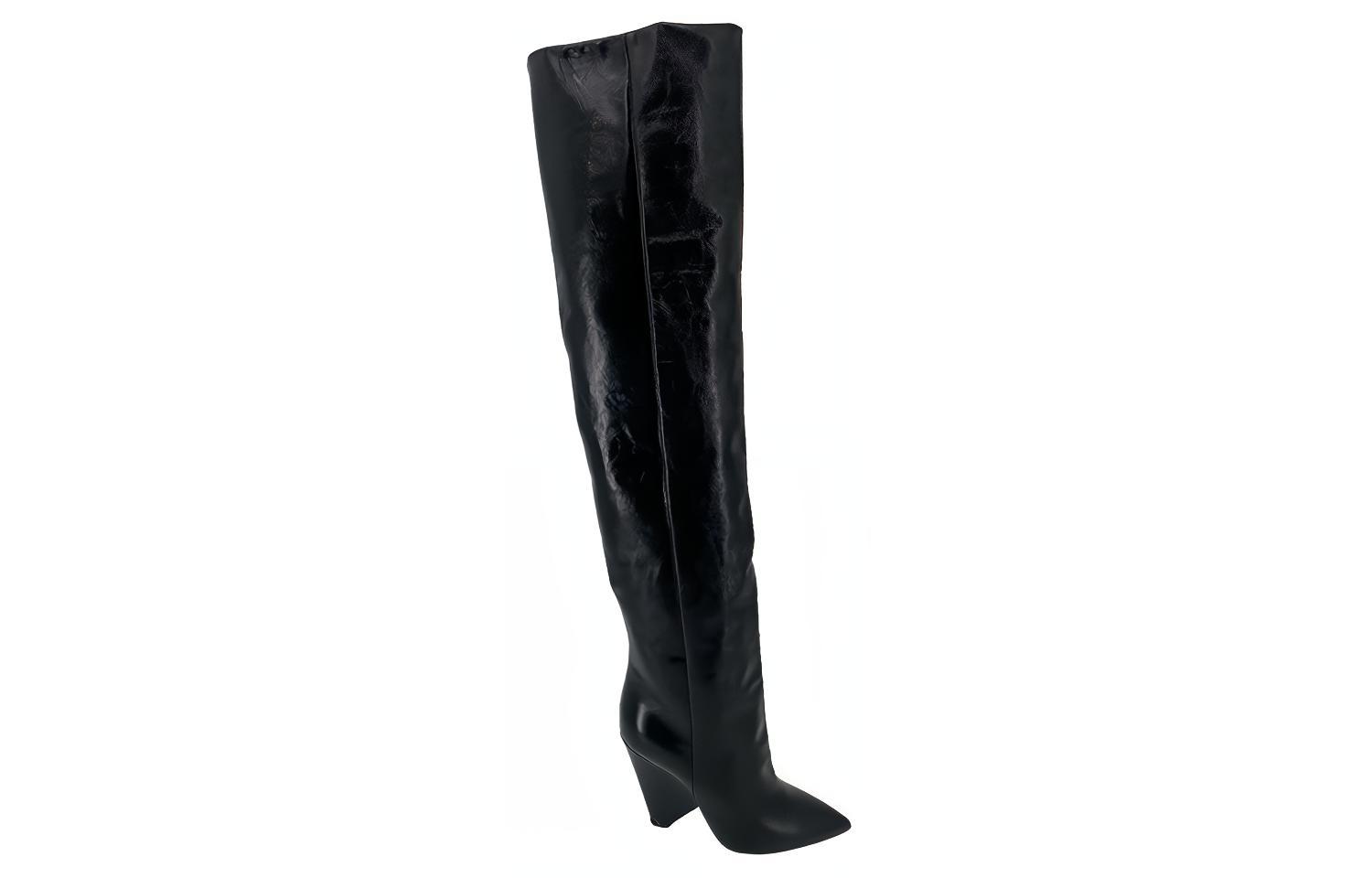 Order (W) Saint Laurent But Tinggi Kulit Hujung Runcing 'Hitam' 5276400RR001000