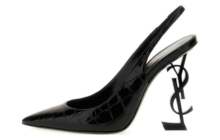 (Women) Saint Laurent Leather Pointed-Toe High Heel Mules 'Black Aliens' 630107AACST1000
