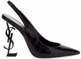 Order (W) Saint Laurent Sepatu Kulit Hak Tinggi Runcing 'Black Aliens' 630107AACST1000