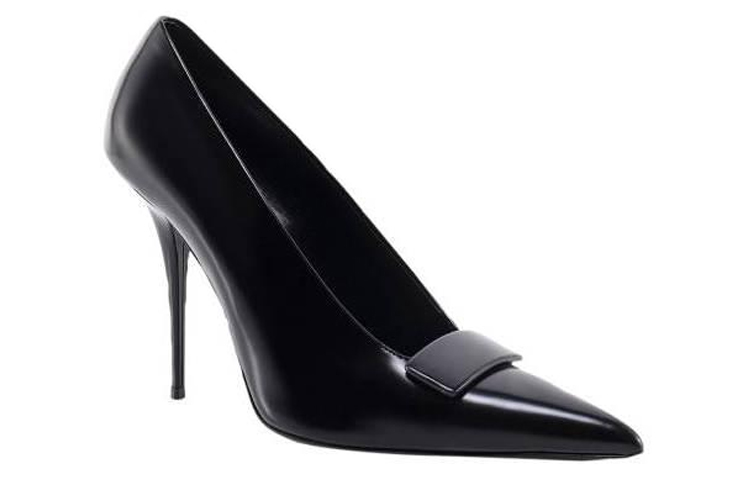 Lookbook (W) Saint Laurent Kulit Tumit Tinggi Hujung Runcing 'Hitam' 7091590XF001000