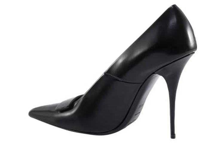 Purchase (W) Saint Laurent Kulit Tumit Tinggi Hujung Runcing 'Hitam' 7091590XF001000