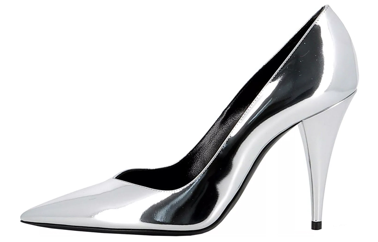 Buy (W) Saint Laurent Tacones Altos Plateados de Piel Punta Fina Slip-On 578599AAL008105