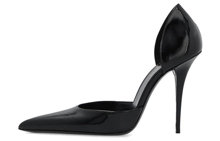 Buy (W) Saint Laurent Tumit Tinggi Slip-On Kulit Hujung Tajam 'Hitam' 7112101TV001000