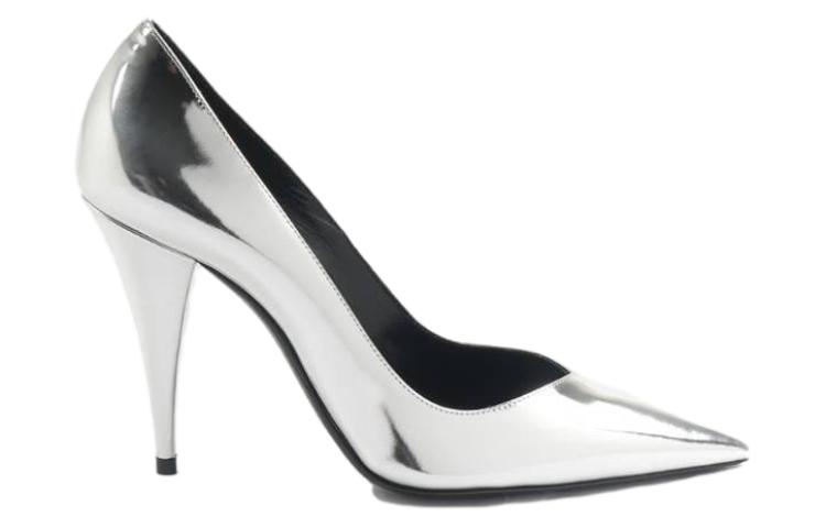 Order (W) Saint Laurent Tacones Altos Plateados de Piel Punta Fina Slip-On 578599AAL008105