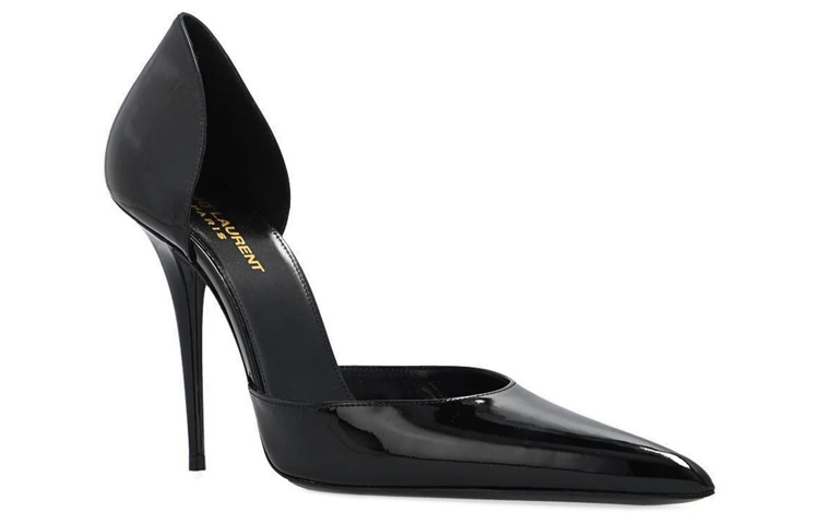 Order (W) Saint Laurent Tumit Tinggi Slip-On Kulit Hujung Tajam 'Hitam' 7112101TV001000