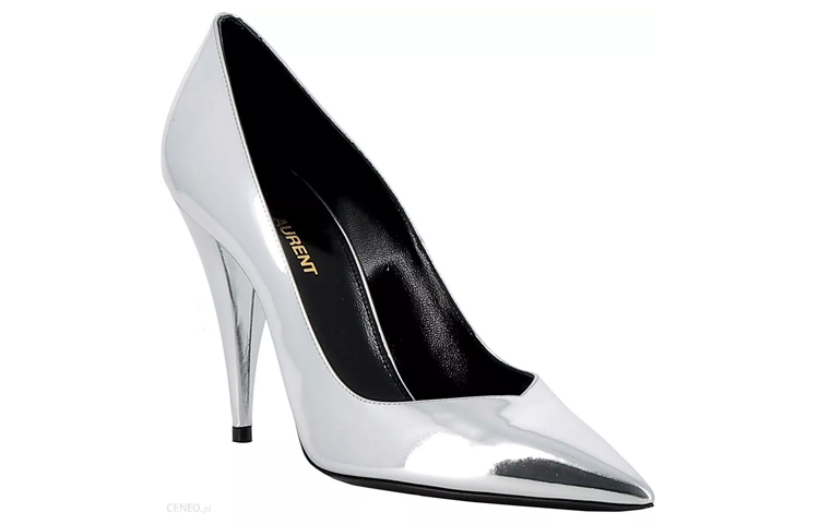 Lookbook (W) Saint Laurent Tacones Altos Plateados de Piel Punta Fina Slip-On 578599AAL008105