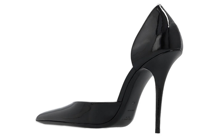 Lookbook (W) Saint Laurent Tumit Tinggi Slip-On Kulit Hujung Tajam 'Hitam' 7112101TV001000