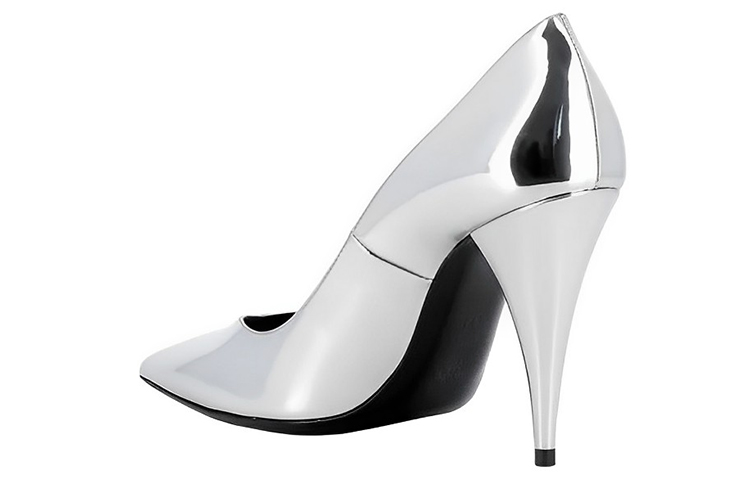 Shop (W) Saint Laurent Tacones Altos Plateados de Piel Punta Fina Slip-On 578599AAL008105