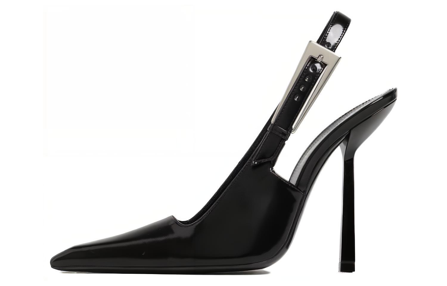 (Women) Saint Laurent Leather Pointed Toe Buckle Stiletto 'Black' 763417AAAZY1000