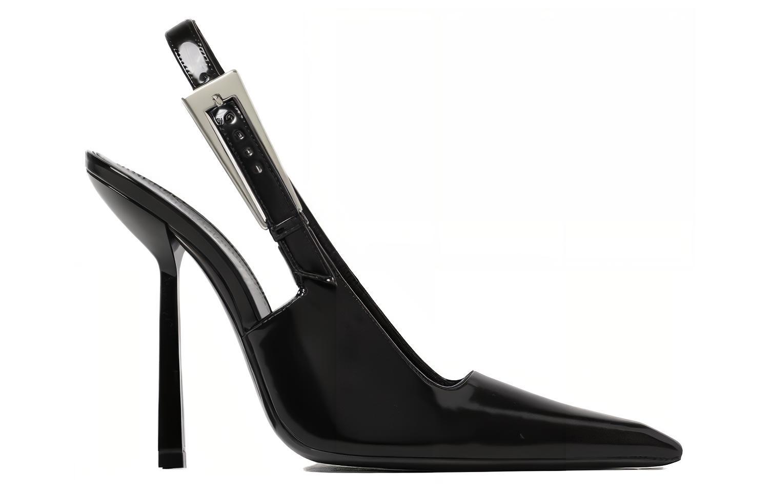 Order (W) Saint Laurent Kulit Tumit Jarum Berbucu Gesper 'Hitam' 763417AAAZY1000