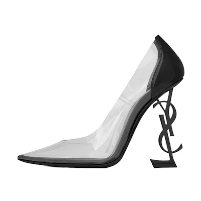 (W) Saint Laurent Leather Pointed Toe High Heels 'Black Asymmetric Heel'