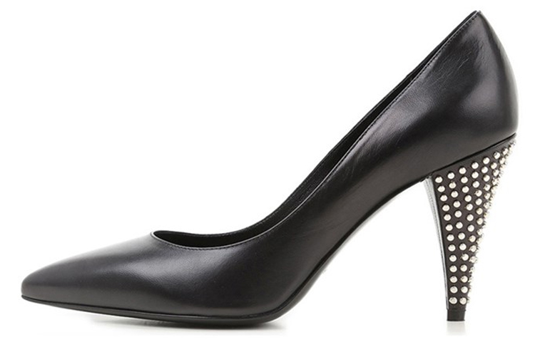 Buy (W) Saint Laurent Sepatu Hak Tinggi Kulit Lancip 'Hitam' 395840AKP001000