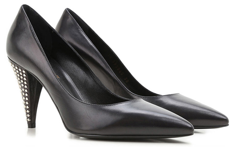 Lookbook (W) Saint Laurent Tacones Altos de Cuero Punta Fina 'Negro' 395840AKP001000