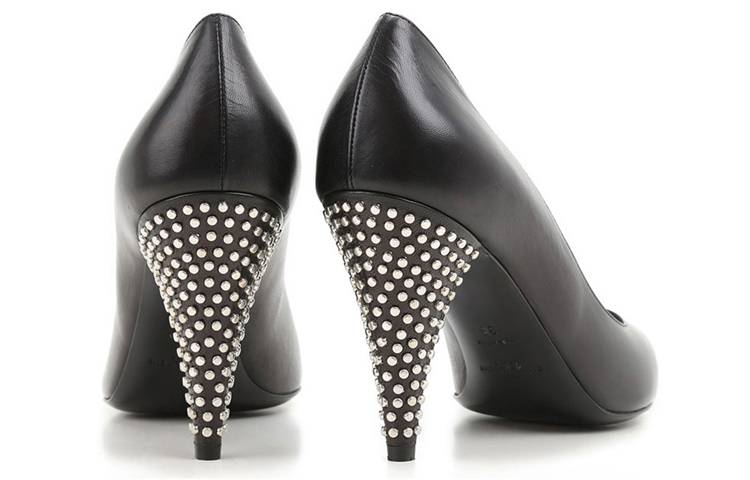 Shop (W) Saint Laurent Sepatu Hak Tinggi Kulit Lancip 'Hitam' 395840AKP001000