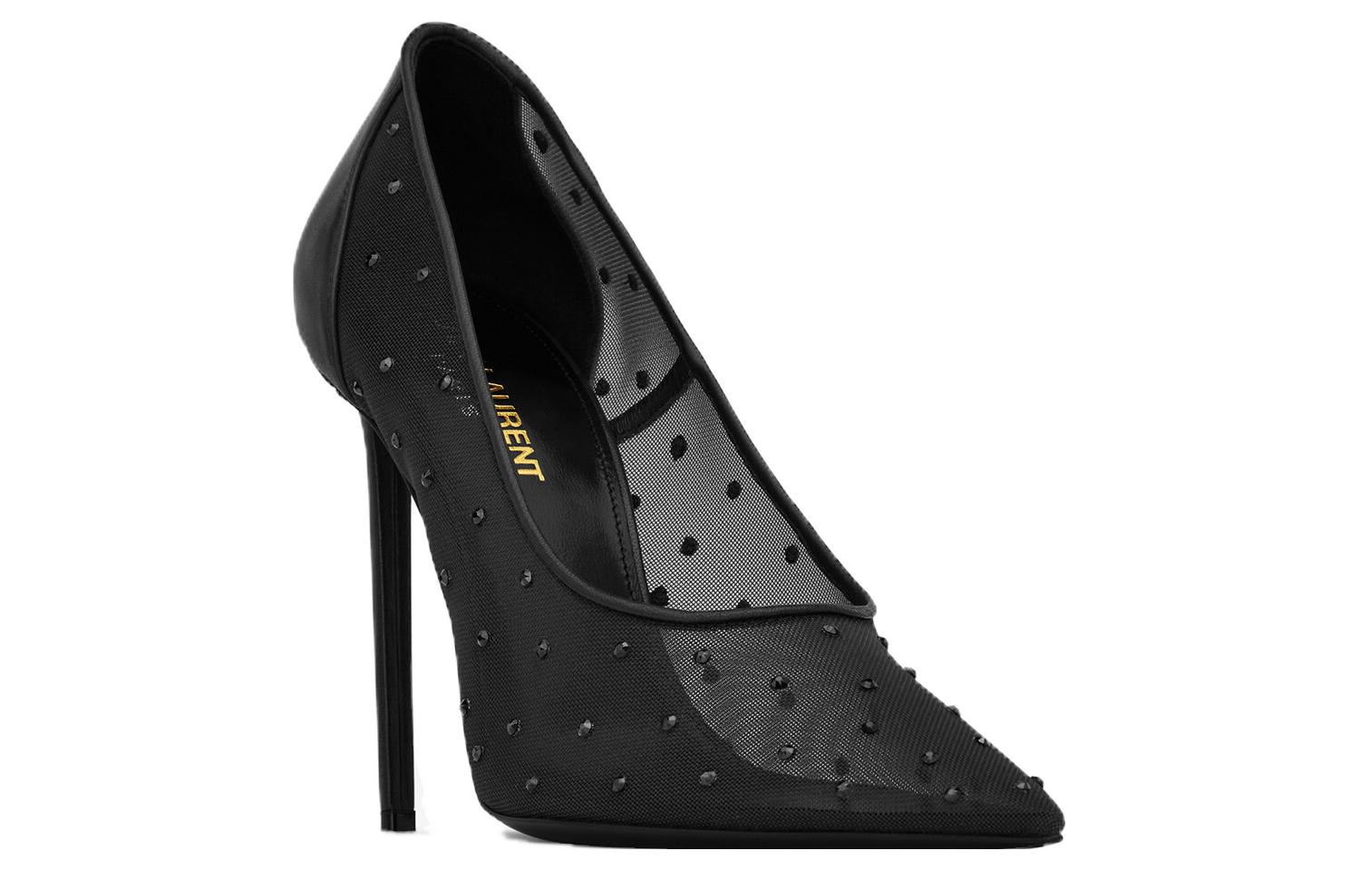 Shop (W) Saint Laurent Heels Stiletto Kulit Lancip 'Hitam' 7550992WJ0D1011