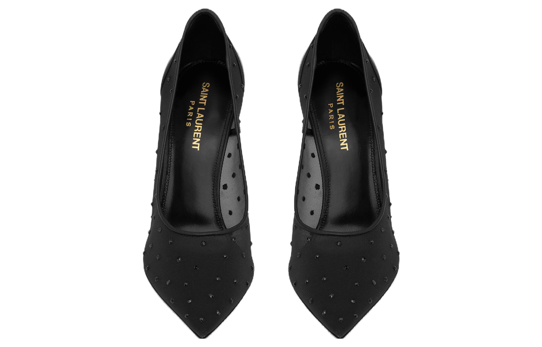 Purchase (W) Saint Laurent Heels Stiletto Kulit Lancip 'Hitam' 7550992WJ0D1011