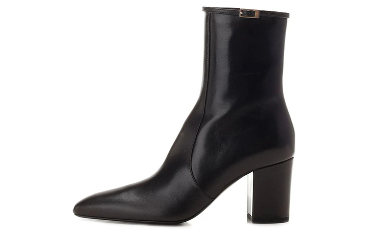 (Women) Saint Laurent Leather Round Toe Chunky Heel Ankle Boots 'Black Elegance' 757045AACF61000
