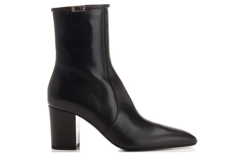 Order (Women) Saint Laurent Leather Round Toe Chunky Heel Ankle Boots 'Black Elegance' 757045AACF61000