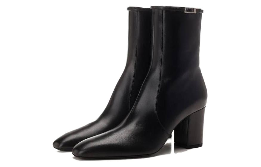 Lookbook (Women) Saint Laurent Leather Round Toe Chunky Heel Ankle Boots 'Black Elegance' 757045AACF61000