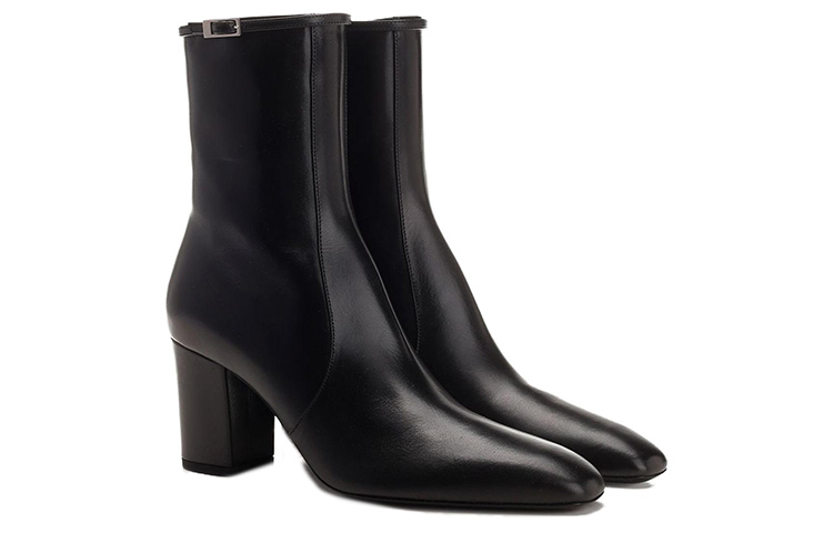 Shop (Women) Saint Laurent Leather Round Toe Chunky Heel Ankle Boots 'Black Elegance' 757045AACF61000