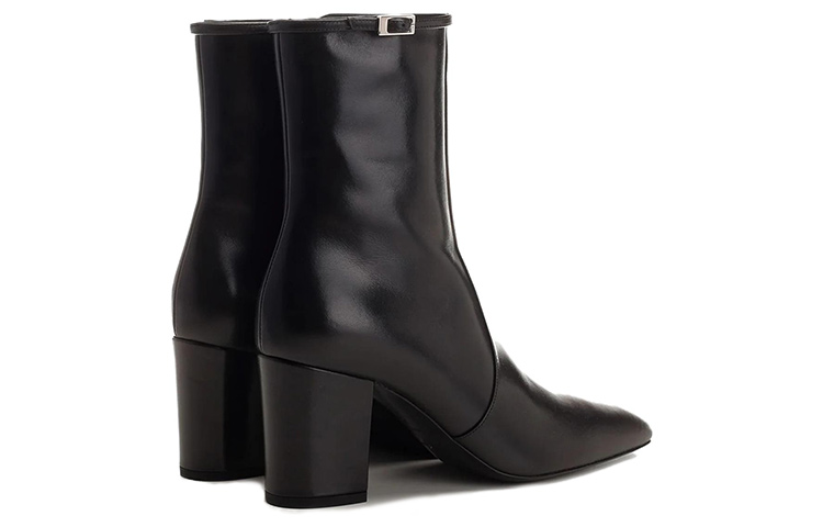 Purchase (Women) Saint Laurent Leather Round Toe Chunky Heel Ankle Boots 'Black Elegance' 757045AACF61000